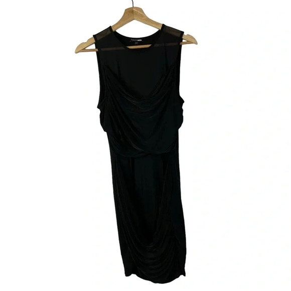 Fashion Nova Black Drape Front Mesh Bust Bodycon Mini Dress S - Picture 1 of 5